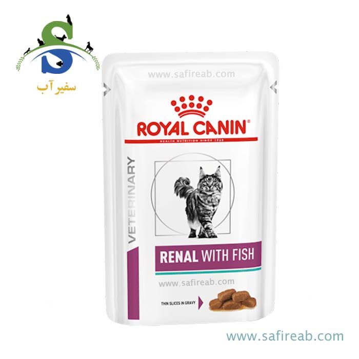 پوچ گربه بالغ رنال با طعم ماهی مخصوص درمان بیماری کلیه (پک 12 عددی) رویال کنین